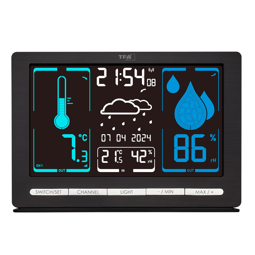 TFA Dostmann Digitale Funk Wetterstation METEOchrome, 35.1132, gut ablesbaren VA-Display, Wettervorh