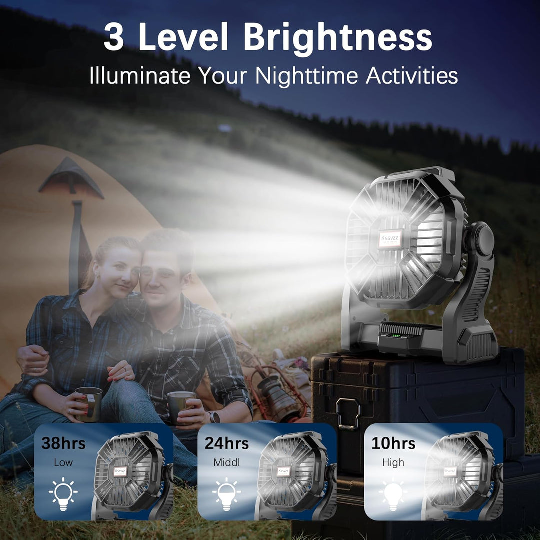 20.000 mAh Campingventilator mit LED-Licht, 4 Geschwindigkeitsstufen, USB-ventilator,es wiederauflad