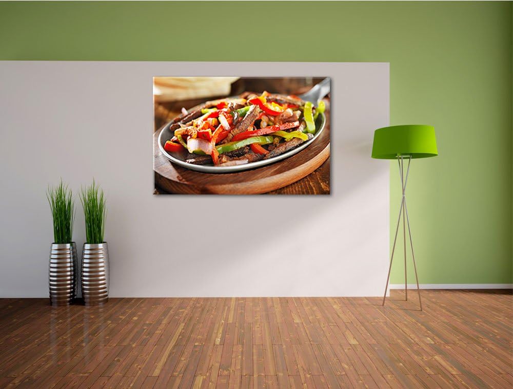 Fleischpfanne mit Paprika Format: 100x70 auf Leinwand, XXL riesige Bilder fertig gerahmt mit Keilrah