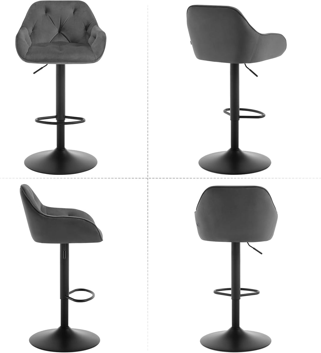 WOLTU Barhocker 2er Set, Barstuhl höhenverstellbar drehbar, Drehstuhl mit Samtbezug, Hocker mit Arml