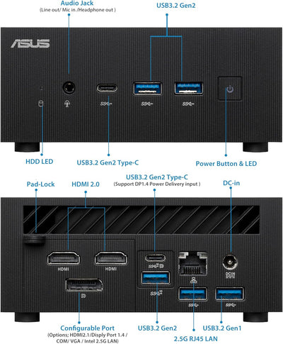 ASUS ExpertCenter PN52-BBR758HD Barebone Mini PC (AMD Ryzen 7 5800H, integrierte AMD Radeon Grafik,