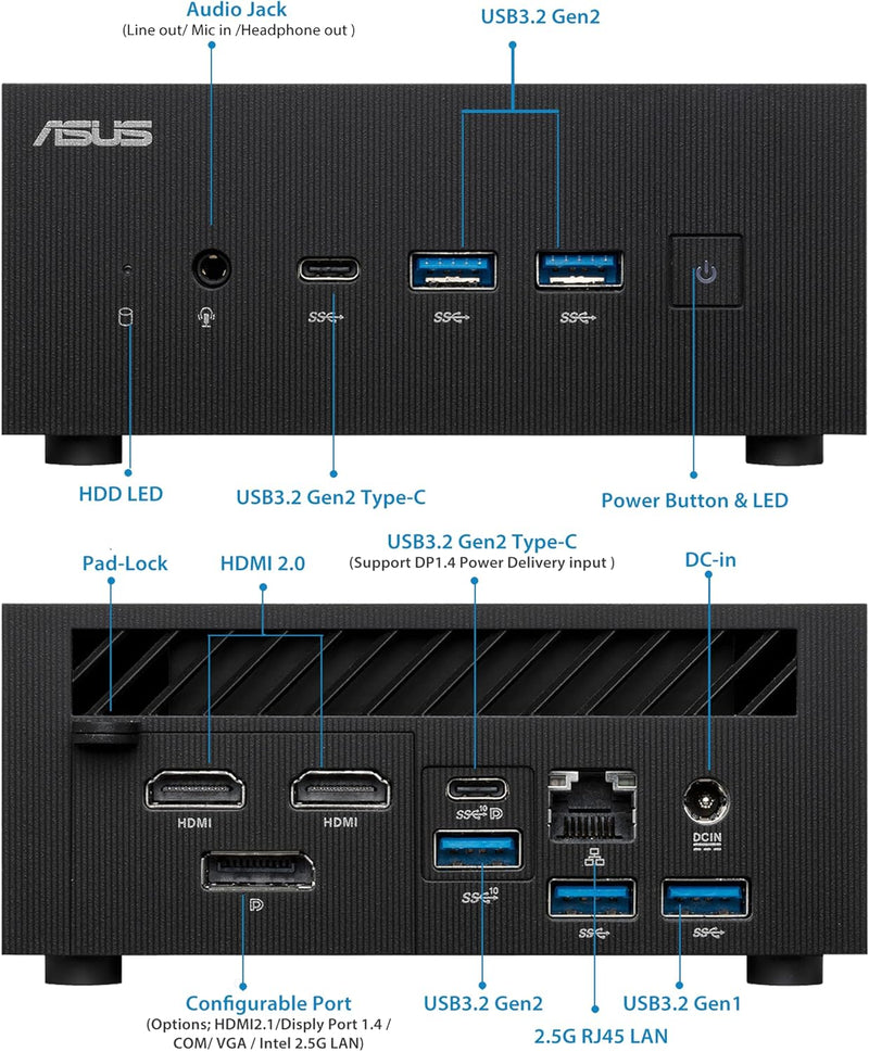 ASUS ExpertCenter PN52-BBR758HD Barebone Mini PC (AMD Ryzen 7 5800H, integrierte AMD Radeon Grafik,