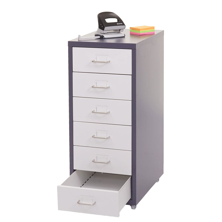 Mendler Rollcontainer Boston T851AM, Schubladenschrank Stahlschrank, 69x28x41cm 6 Schubladen - dunke