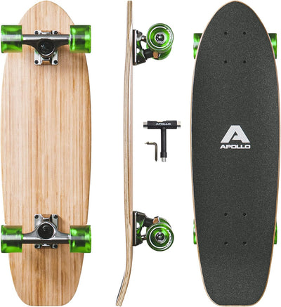 Apollo Mini-Longboard | Midi Cruiser als Komplett-Board, 70cm (30x8) | wendiges Kick Tail Mini Longb