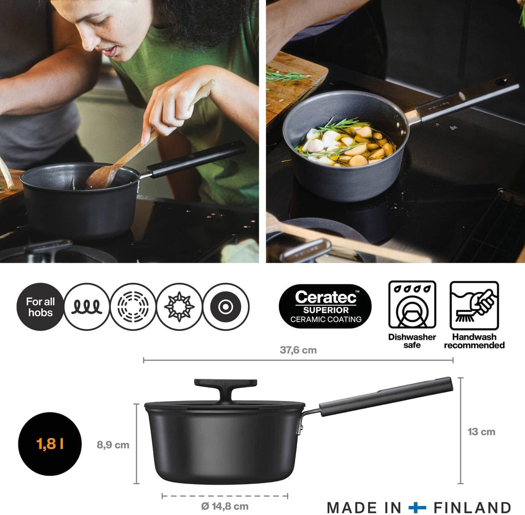 Fiskars Stieltopf mit Deckel, Hard Face, Durchmesser 18 cm, Füllmenge: 1,8 Liter, Für alle Kochfelde