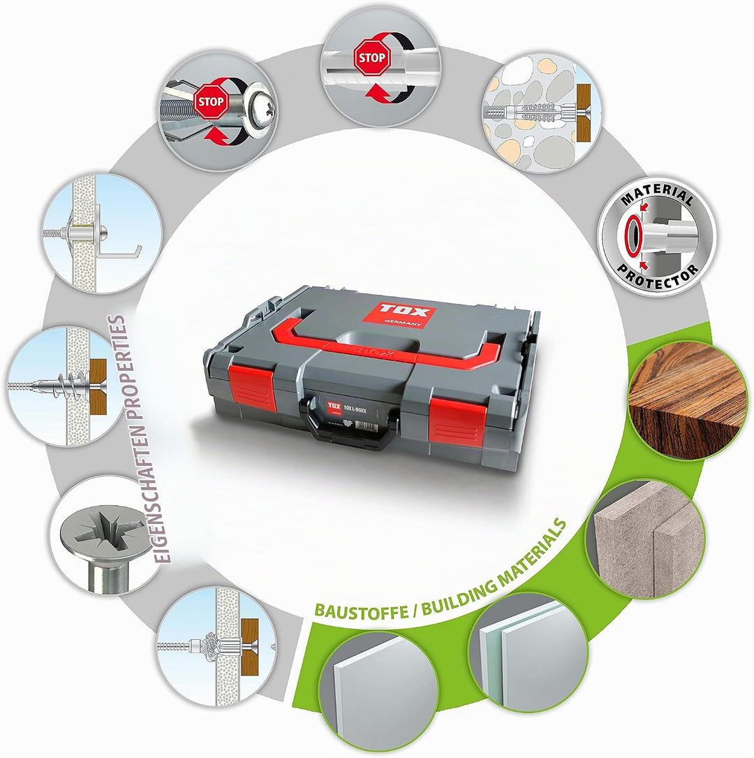TOX L-BOXX Sortimentskoffer Indoor, effektiv, robust, belast- &amp; stapelbar &amp; Hohlraum-Dübelsortiment,