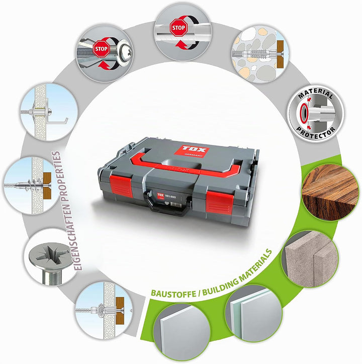 TOX L-BOXX Sortimentskoffer Indoor, effektiv, robust, belast- &amp; stapelbar &amp; Hohlraum-Dübelsortiment,