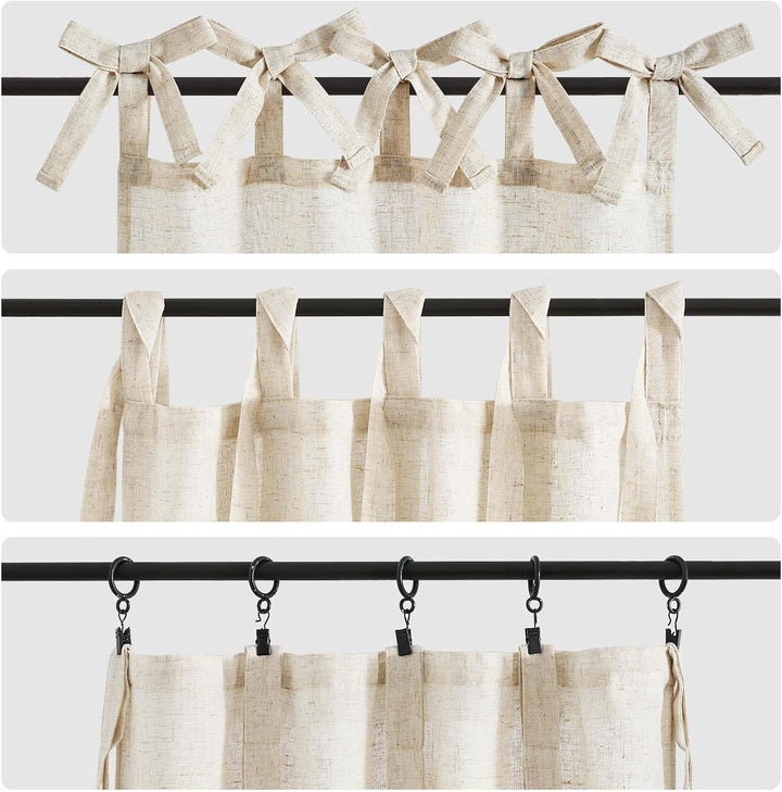 Vangao Scheibengardinen Natur Beige Modern Küche Leinenoptik Bistrogardine 2er Set 65Bx60Hcm mit Bin