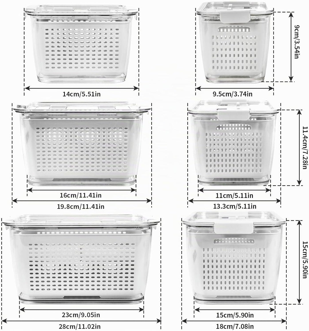 Spesh Frischhaltedosen Set Kühlschrank Organizer Wiederverwendbar Vorratsdosen 3er-Set (0,5L+1,7L+4,