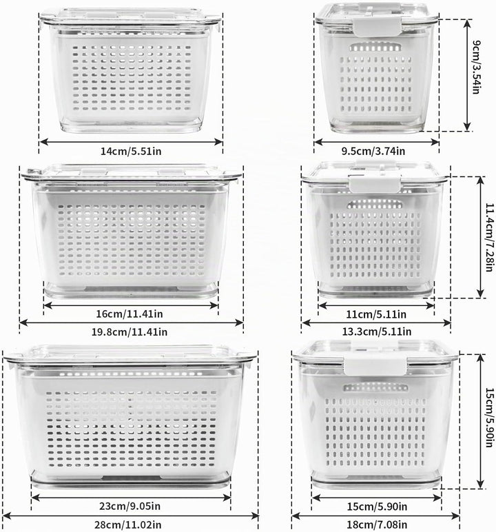 Spesh Frischhaltedosen Set Kühlschrank Organizer Wiederverwendbar Vorratsdosen 3er-Set (0,5L+1,7L+4,