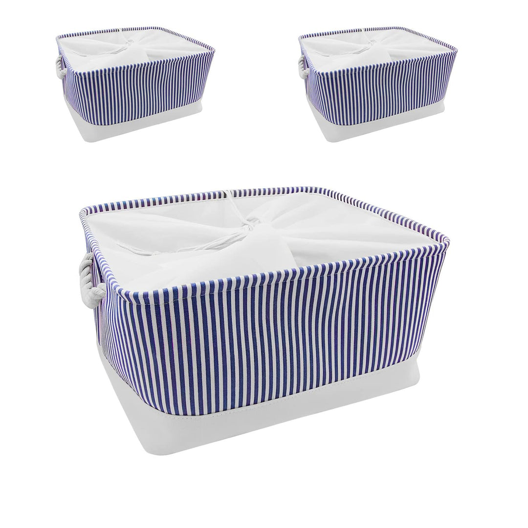 Mangata Faltbare Aufbewahrungsboxen, Stoffaufbewahrungskörbe mit Kordelzugverschluss, 3er-Pack (Blau