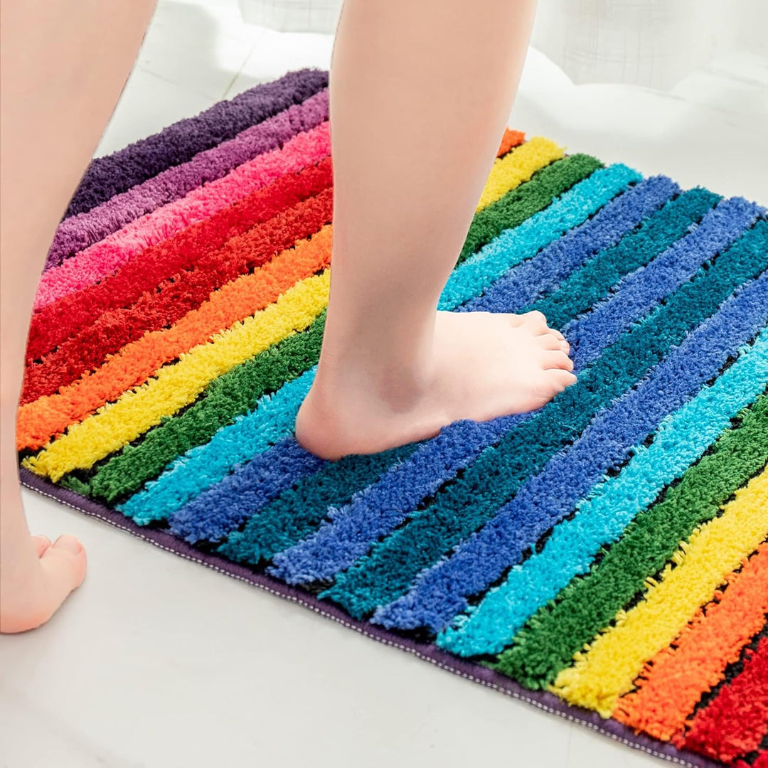 NIENLCIP Regenbogen-Badematte, Bunte Badezimmerteppiche, superweich und saugfähig, Mikrofaser-Plüsch