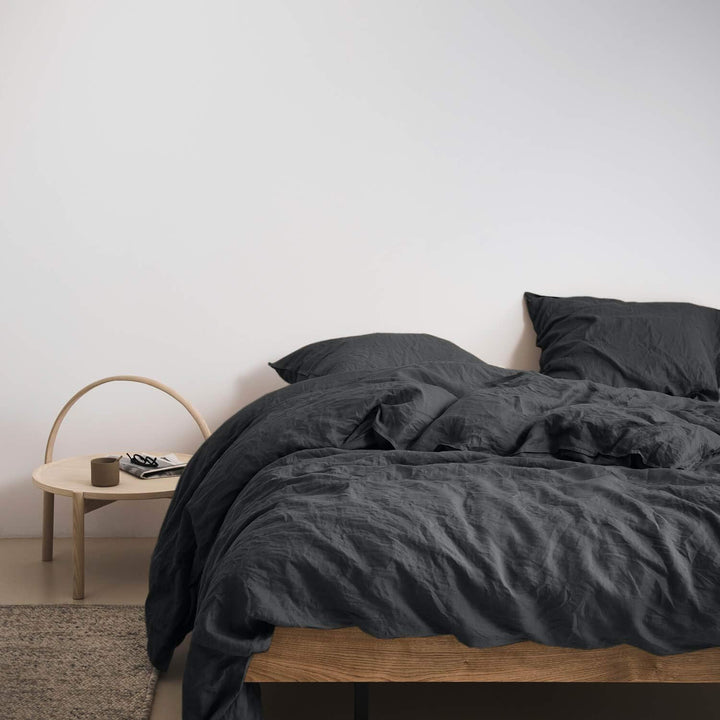 Marc O Polo Leinen Bettwäsche Valka Anthracite, 1 Bettbezug 155 x 220 cm + 1 Kissenbezug 80 x 80 cm