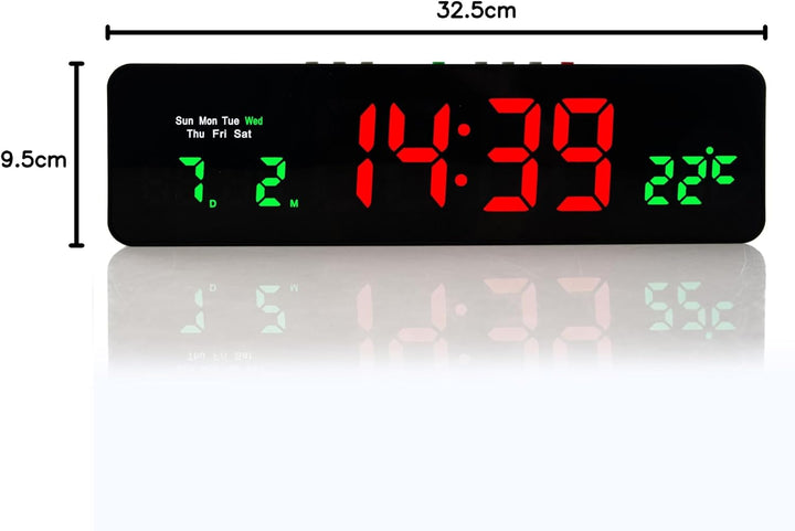 Wanduhr Digital, LED Tischuhr mit Temperaturanzeige, Wecker Snooze, 12/24-Stunden-Anzeige, LED-Uhr,