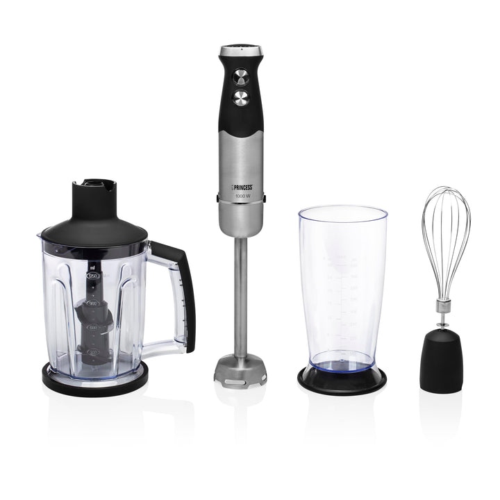 Princess Stabmixer-Set - 1000 Watt, Pürierstab mit 25 cm und 6 Messern, Stufenlose Leistungsregler,