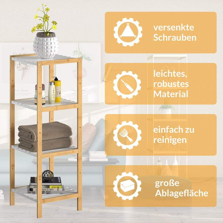 Casaria® Badezimmer Regal Bambus Holz 4 Ablagen Belastbarkeit 40kg Küche Wohnzimmer Bad Diele Standr