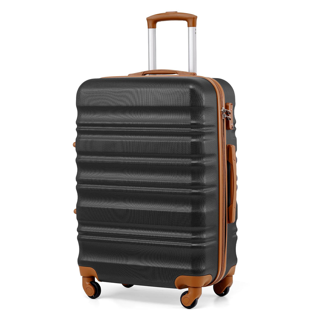 COOLIFE Hartschalen-Koffer Trolley Rollkoffer Reisekoffer mit TSA-Schloss und 4 Rollen (Schwarz/Brau
