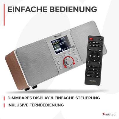 Audizio Genua DAB Radio mit Bluetooth – Stereo DAB Plus Radio mit Fernbedienung, 60 Speicherplätze,