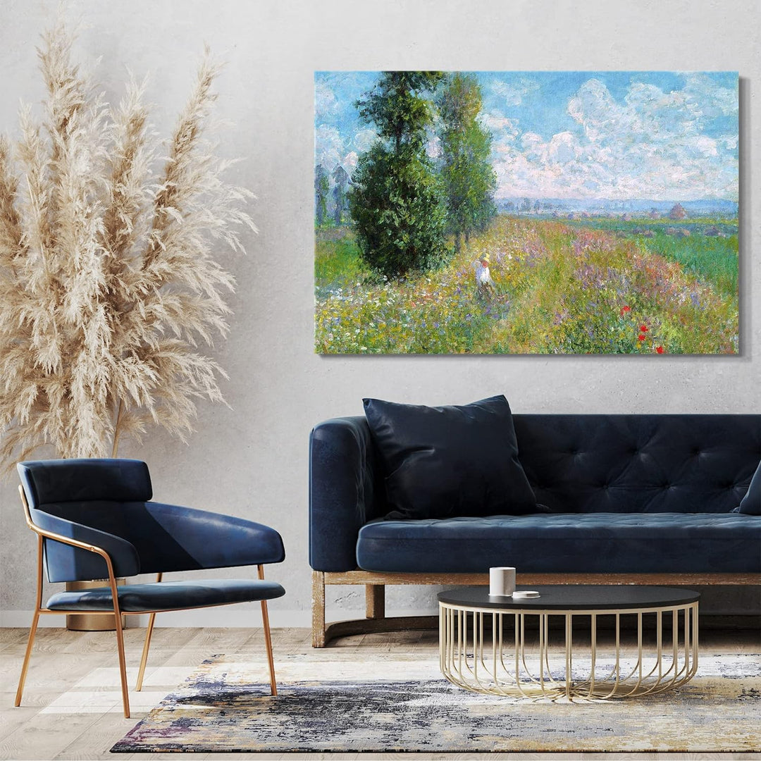 Printed Paintings Leinwand (100x70cm): Claude Monet - Wiese mit Pappeln 100x70 cm, 100x70 cm