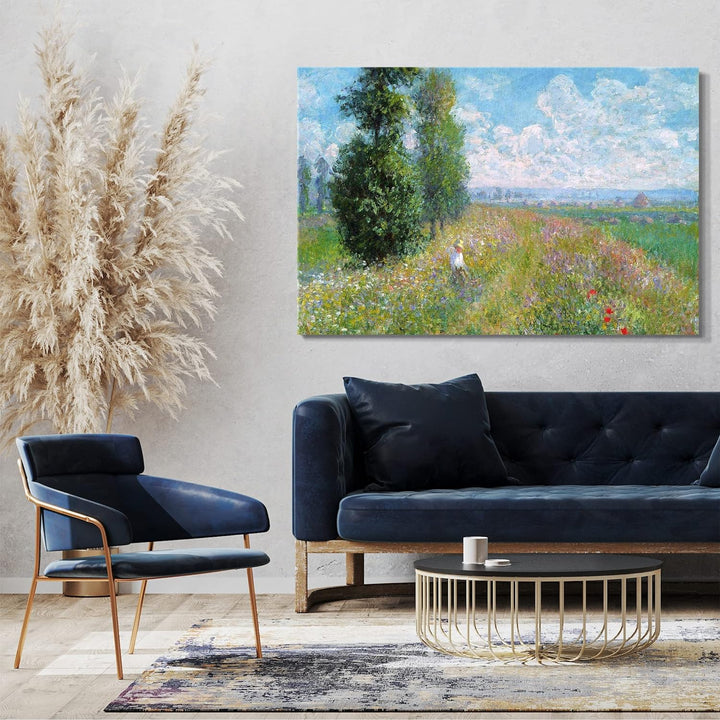 Printed Paintings Leinwand (100x70cm): Claude Monet - Wiese mit Pappeln 100x70 cm, 100x70 cm