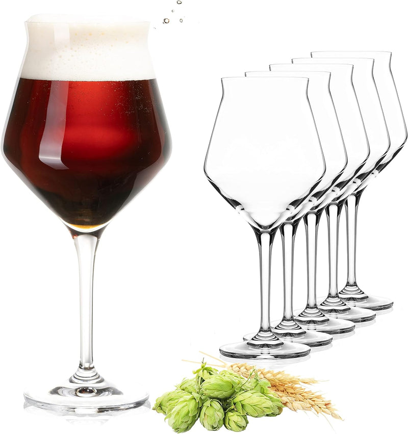 PLATINUX Biergläser Edel 400ml (max. 460ml) Biertulpen Set 6-Teilig aus Crystalline Glas Spülmaschin
