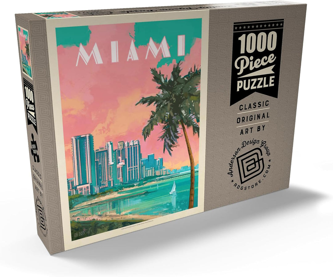 Miami, FL: South Beach, Vintage Poster - Premium 1000 Teile Puzzle - MyPuzzle Sonderkollektion von A