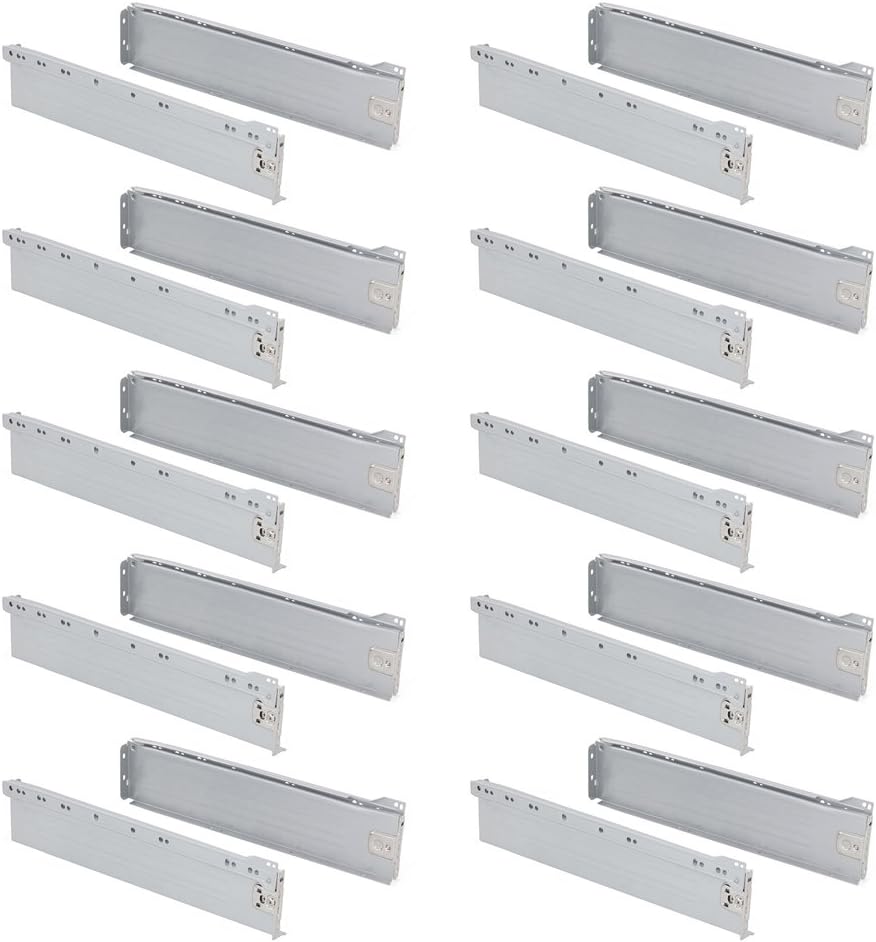 Emuca 3041025 Set aus 10 Schubladen-Kits Metallseiten und Scheibenführungen aus Stahl mit Aluminiumo