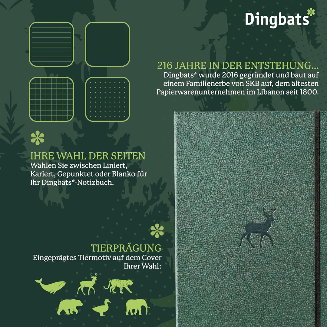 Dingbats - Wildtiere Blanko Extra Grosses Notizbuch, Grüner Hirsch, A4 - Hardcover Notizbuch - Perfo