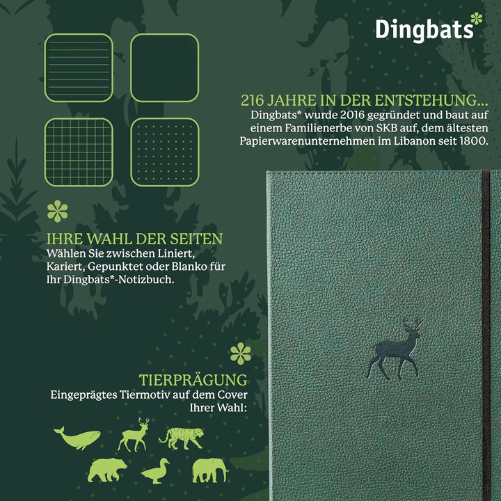 Dingbats - Wildtiere Blanko Extra Grosses Notizbuch, Grüner Hirsch, A4 - Hardcover Notizbuch - Perfo