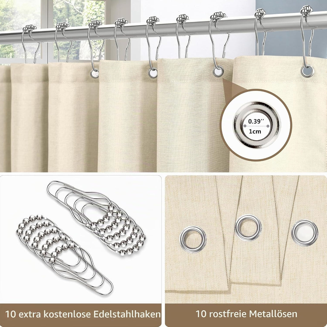 VANZAVANZU Duschvorhang Leinen mit Metall Duschvorhangringe Stoff Textil Badewannenvorhang Anti Schi