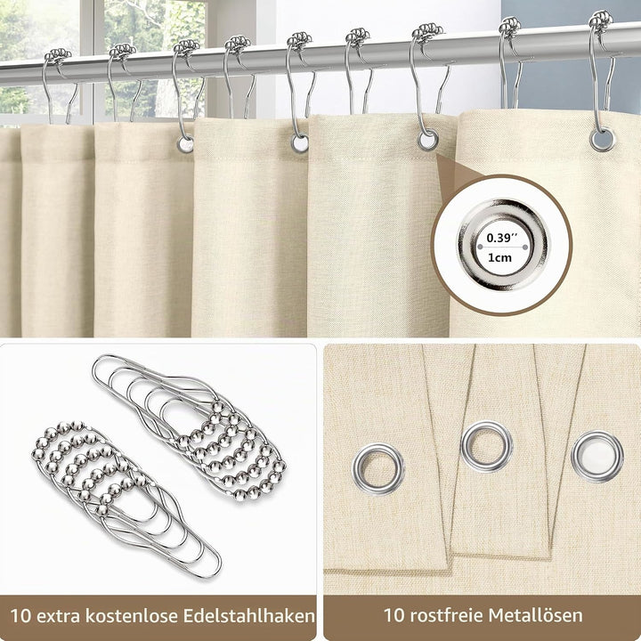 VANZAVANZU Duschvorhang Leinen mit Metall Duschvorhangringe Stoff Textil Badewannenvorhang Anti Schi