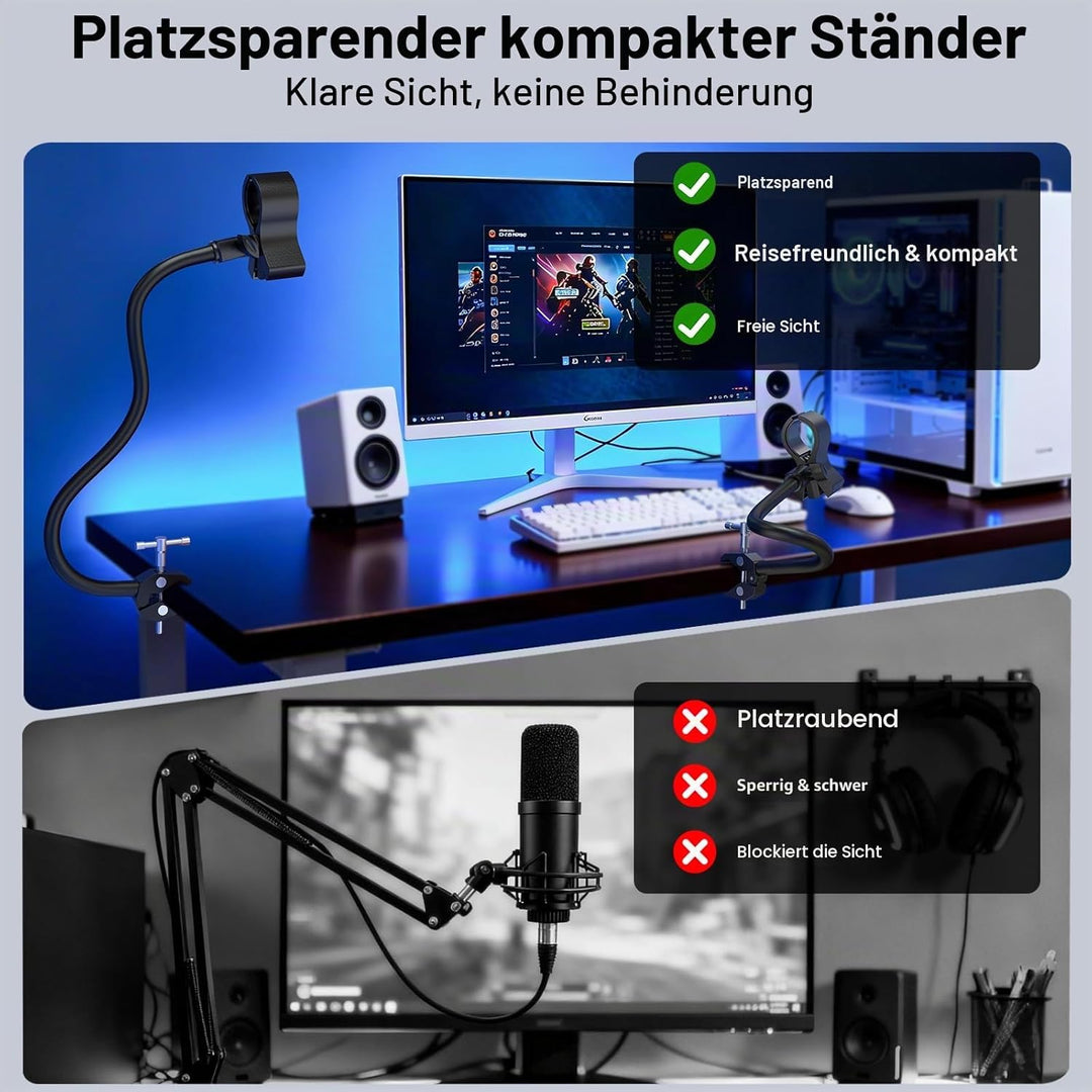 ZealSound Mikrofon Arm, 48cm/19zoll Schwanenhals Arm mit robuster Krabbenklemme für runde Rohre und