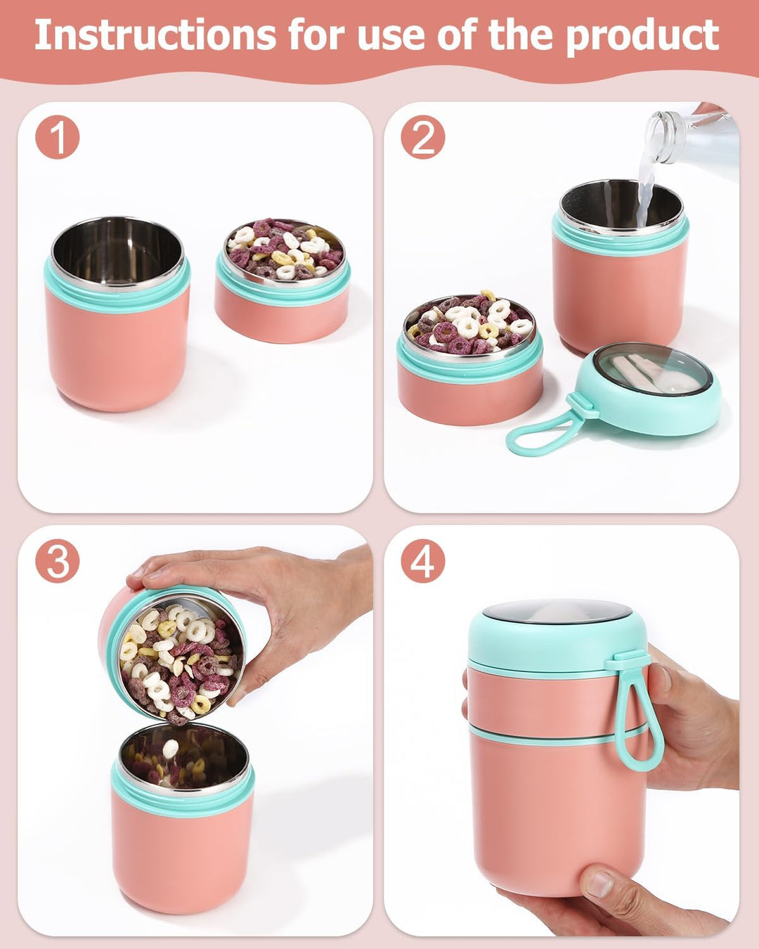 Müslibecher to Go 710ml mit Löffel,Frühstücksdose,Auslaufsichere Joghurtbecher to Go Kinder,Spülmasc