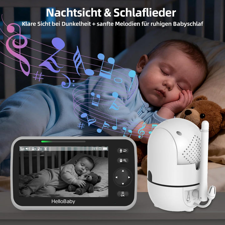 HelloBaby Babyfon ohne WLAN mit Halterung, 5-Zoll-IPS-Bildschirm und 30 Stunden Akkulaufzeit mit VOX