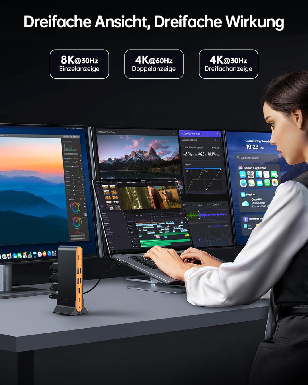 NOVOO 15-in-1 USB C Docking Station Triple Monitor 8K@30Hz DP,Dual 4K@60Hz HDMI, 10Gbps USB-A+C,SD/T