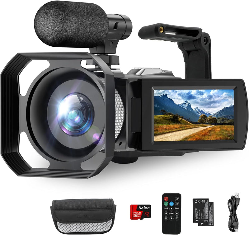 Hojocojo Videokamera 4K Camcorder 48MP 60FPS, 18X Digitalzoom Webcam Video Kamera Vlogging Kamera fü