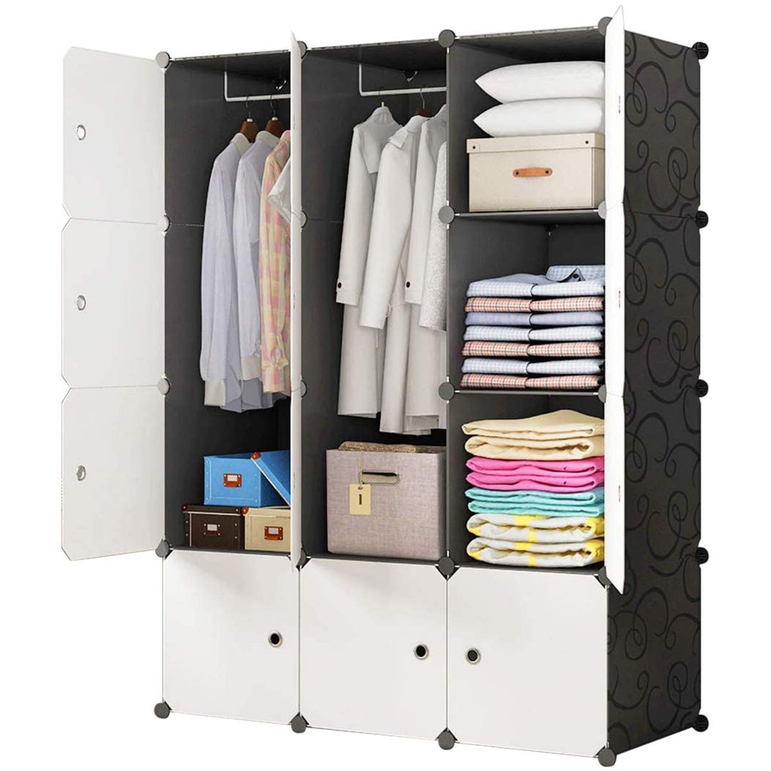 BRIAN & DANY Kleiderschrank aus 12 Würfeln, modularer Speicher-Organisator Kunststoffschrank mit Tür