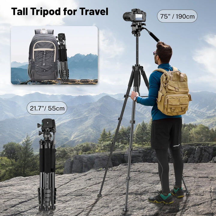 JOILCAN Kamera Stativ Ständer 190cm, Leichtes Dreibeinstativ mit Handy/Tablette Halterung für Smartp