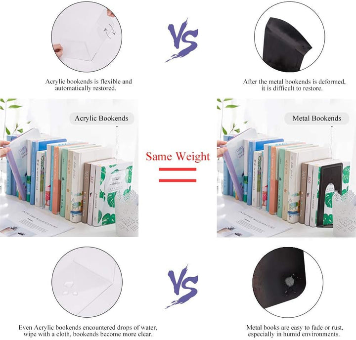 Buchstütze, MerryNine Acryl Transparente Buchstützen mit Rutschfester Auflage für Bücherregal Büro S