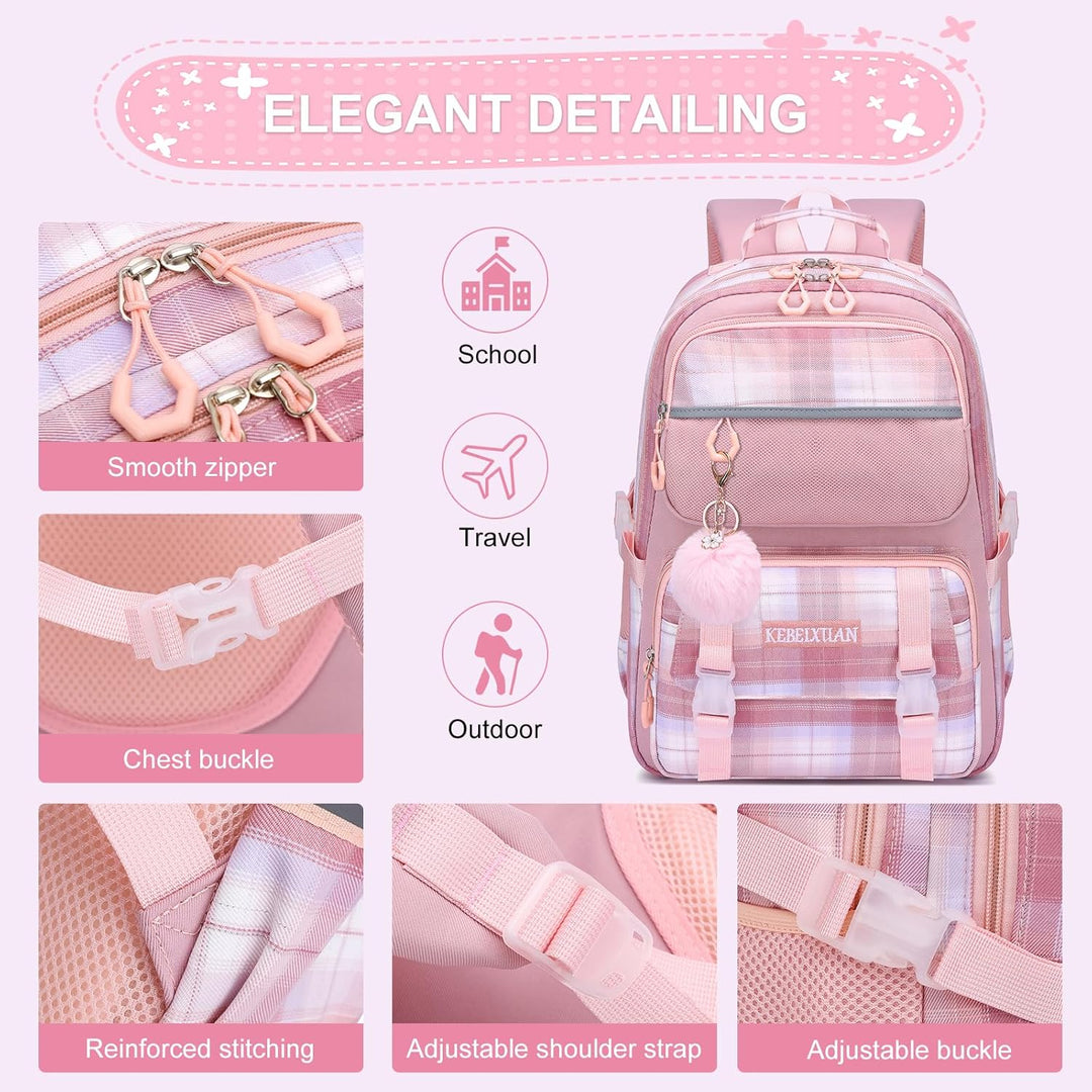 KEBEIXUAN Schulrucksack Mädchen, 25L Rucksack Kinder mit Brustgurt, Leichter Schultasche für Grundsc