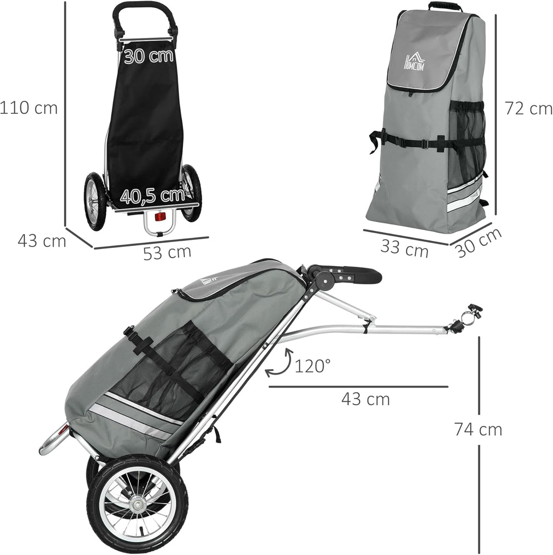 HOMCOM 2 in 1 Lastenanhänger Einkaufstrolley für Einkaufswagen Fahrradanhänger Transportanhänger mit