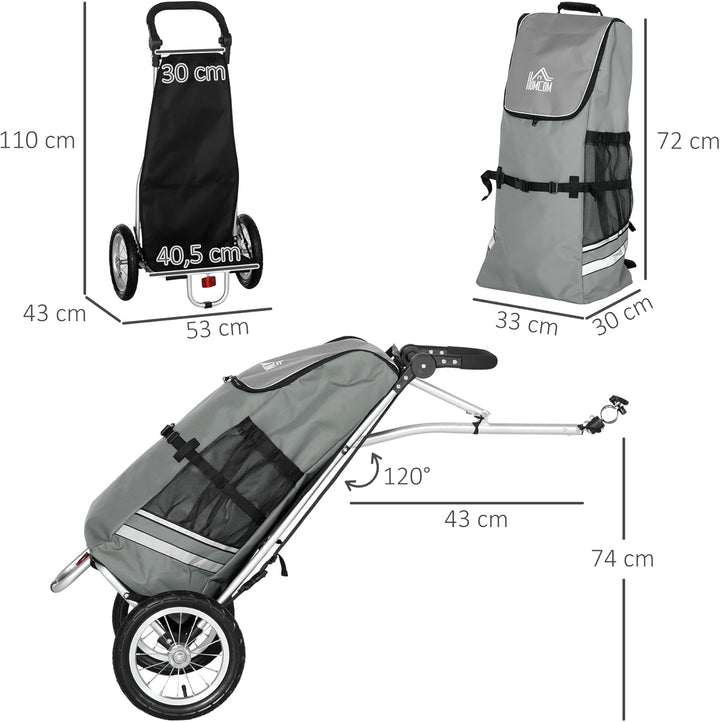 HOMCOM 2 in 1 Lastenanhänger Einkaufstrolley für Einkaufswagen Fahrradanhänger Transportanhänger mit