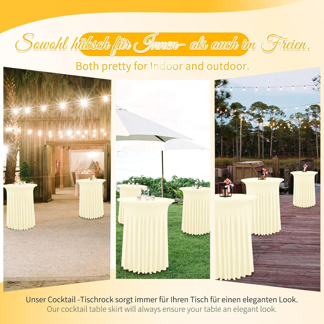 3 Packs Spandex Cocktail Tischdecke mit Röcken 80 x 110cm, beige Stretch Cocktail Tischtuch für hohe