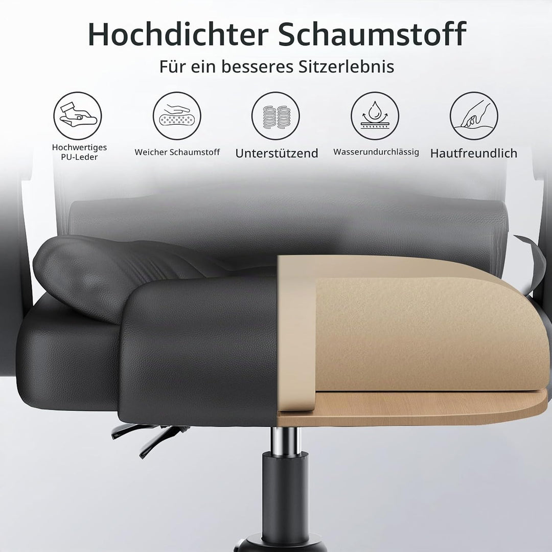 naspaluro Chefsessel Bürostuhl Ergonomischer PU-Leder Drehstuhl Hochlehner, Höhenverstellbarer Schre