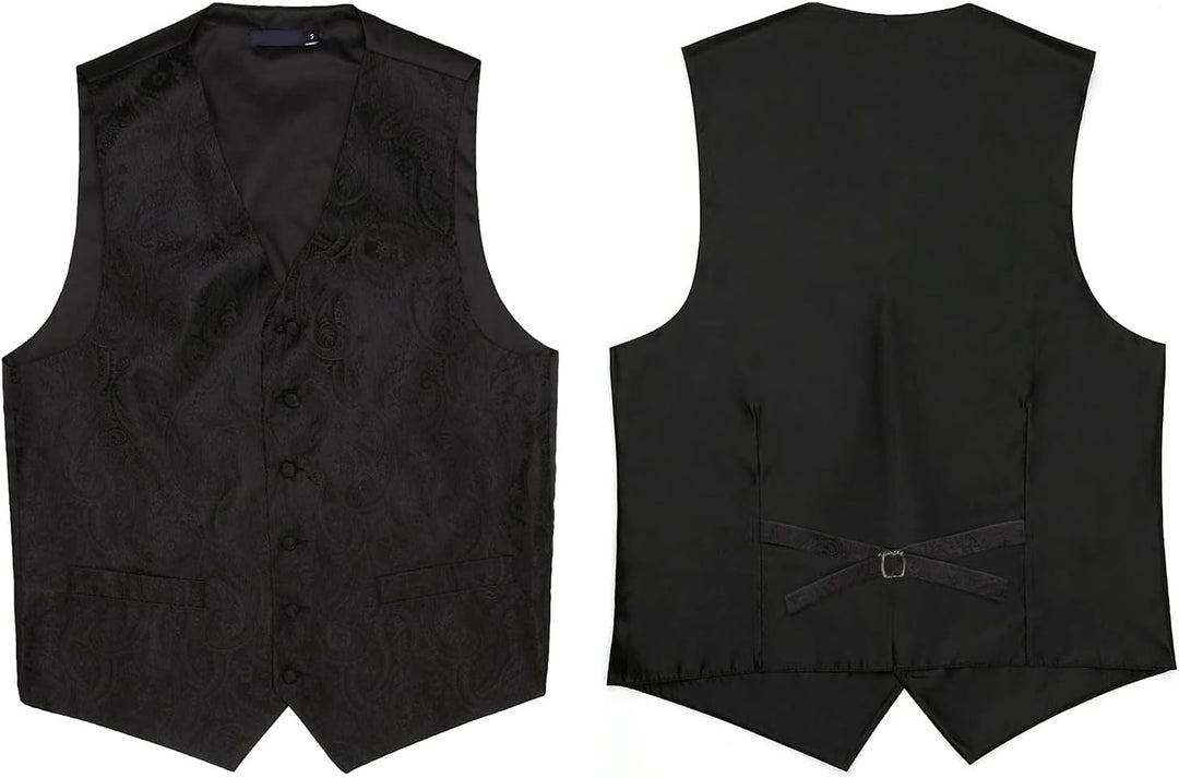 Enlision Herren Paisley Floral Jacquard Weste & Krawatte und Pocket Square Weste Anzug Set 3XL Schwa