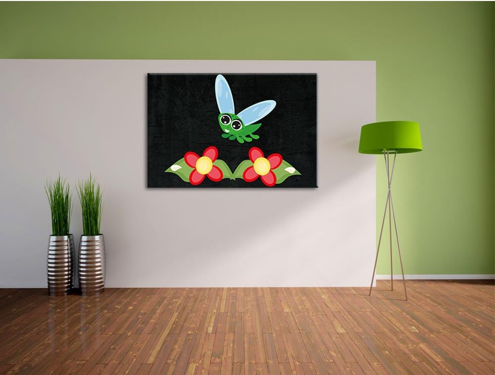 Pixxprint süsse Libelle mit Blumen als Leinwandbild/Grösse: 100x70 cm/Wandbild/Kunstdruck/fertig bes