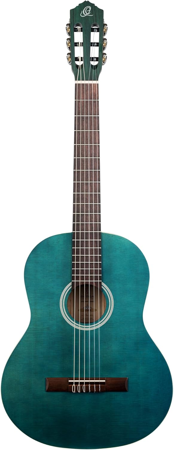 Ortega Guitars blaue Konzertgitarre Full-Size - Student Series - Catalpakorpus mit Fichtendecke (RST
