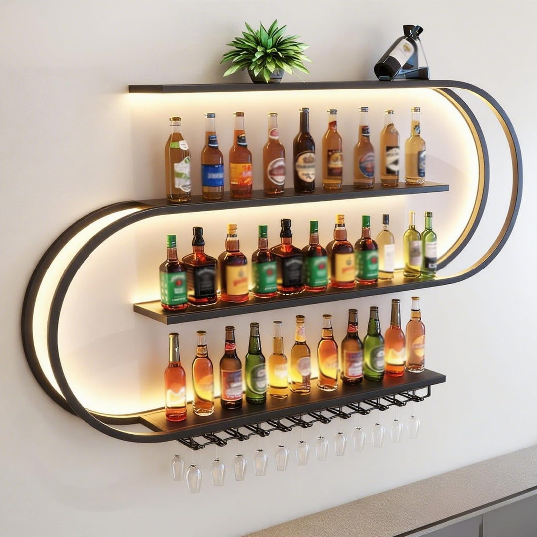 Wand montiertes Weinregal, halbrundes mehrschichtiges Weinregal mit Weinglashaken, Weinflaschen-Präs