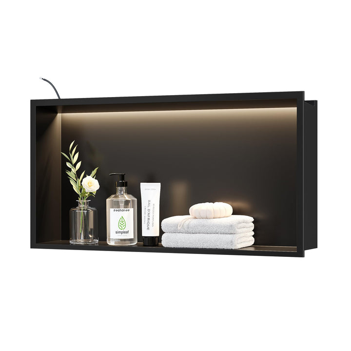 Wandnische Dusche 304 Edelstahl mit LED-Beleuchtung, wasserdicht IP68, Einbau-Duschnische Schwarz Ei