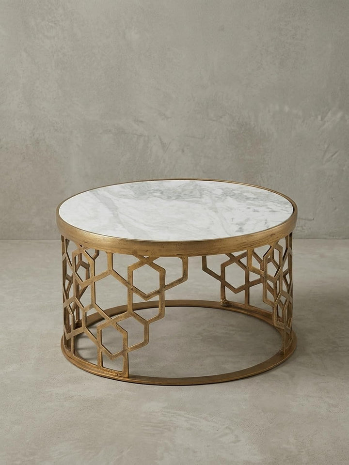 KADIMA DESIGN Couchtisch Marble - Design Wohnzimmertisch mit echtem Marmor Weiss, 60x60x36 cm, Metal
